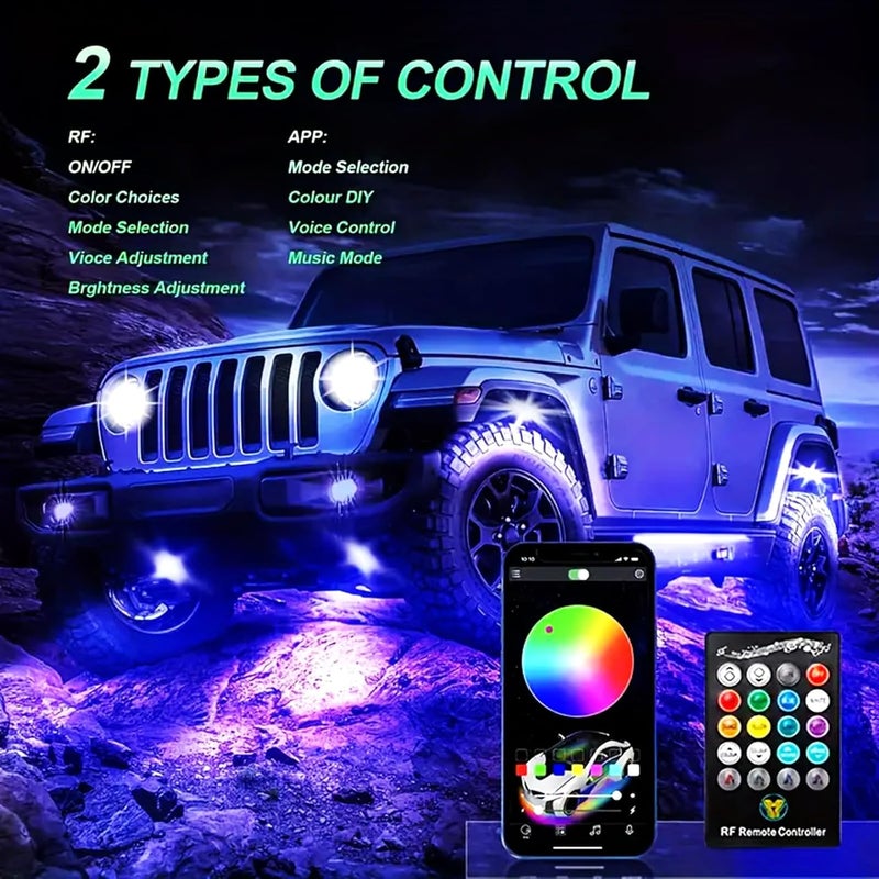 Goodream RGB Rock Lights, 8 Pods 36 LEDs SMD Chips Super Bright App Control Underglow Neon Light Exterior Chassis Wheel Well Glow Kit for Off Road Cars Trucks Jeep SUV UTV ATV RZR Golf Cart - Image 5